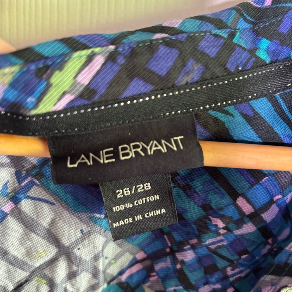 Lane Bryant Tunic Top Women's 26 28 Button Down Plus Size Pockets Lagom Artsy - Picture 3 of 8